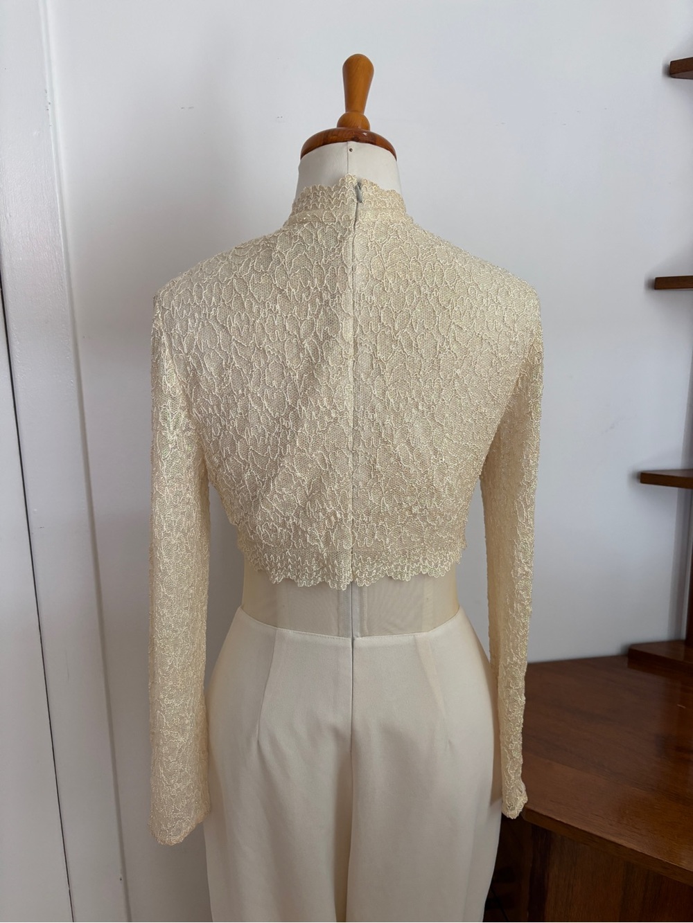 Vintage Joseph Ribkoff Cream Lace Mesh Wide Leg Jumpsuit - Picture 4 of 8